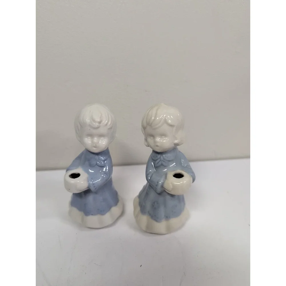 Vintage Ceramic Angle- Boy Girl Candle Holder Blue/White Made in Japan Figurines